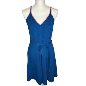 Boden Turquoise Crochet Trim Tie Belt Ribbed Knit Sweater Dress Sz 10 NWT!